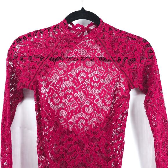 Victoria Secret Coquette Mock Neck Red Lace Unlined Bodysuit Snap Closure XS - Picture 2 of 15